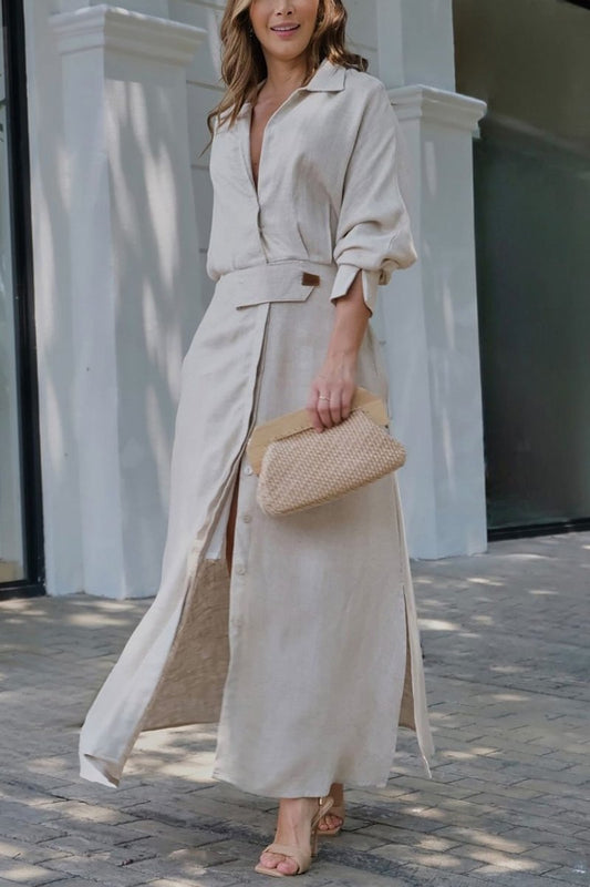 Aurelia Linen-Blend Maxi Shirt Dress