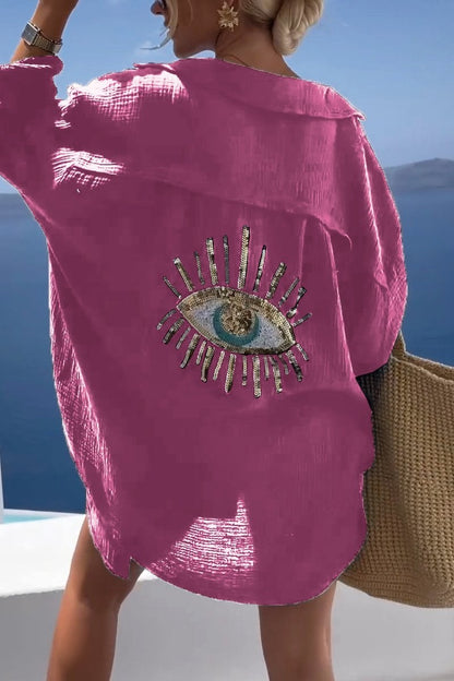 Santorini Evil Eye Sequin Cover-Up Shirt