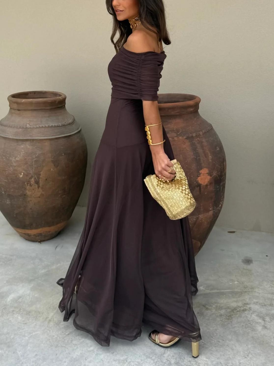 Ophelia Off-Shoulder Mesh Maxi Dress
