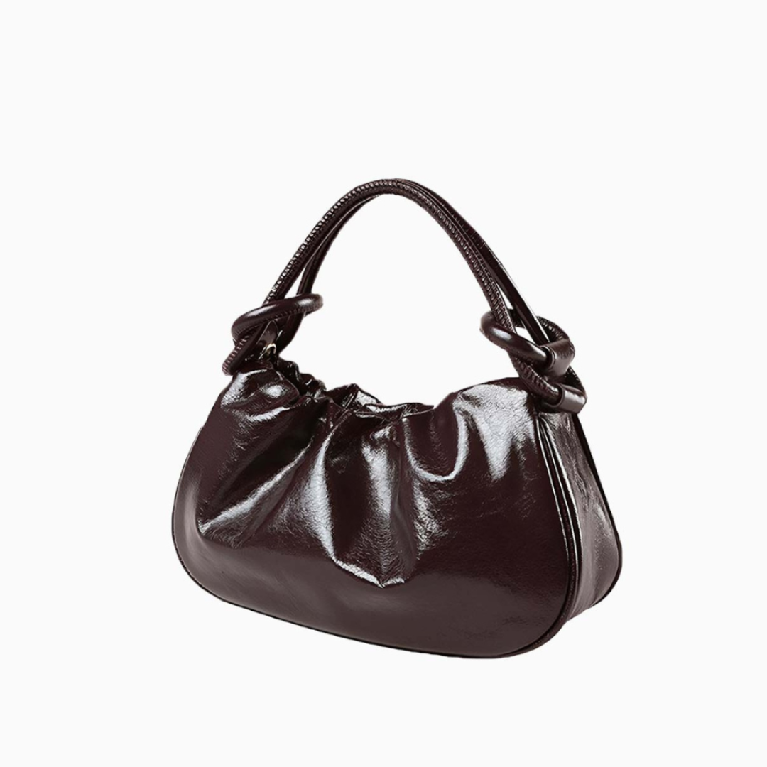 Glossy Cocoa Gathered Bag – FIORENE