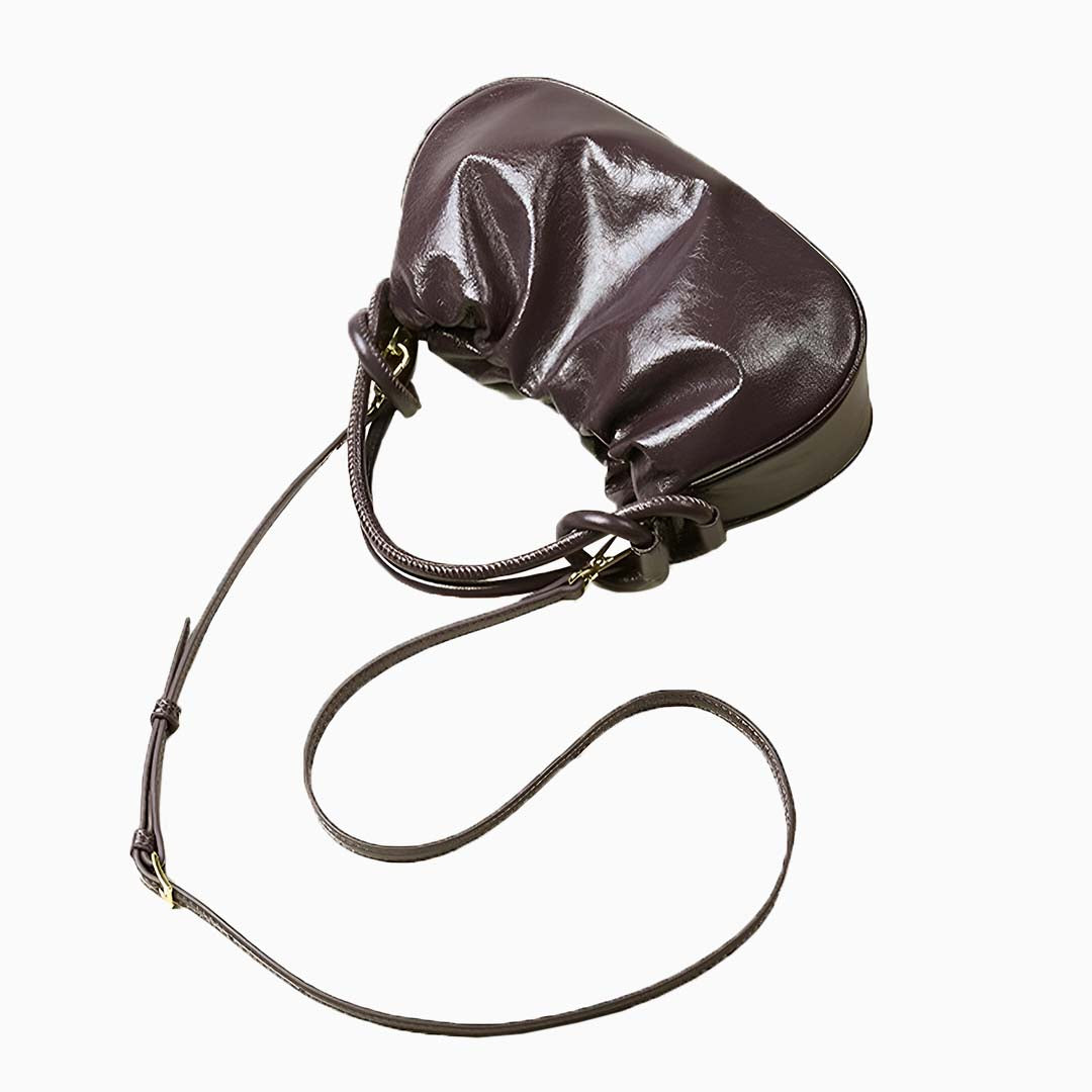 Glossy Cocoa Gathered Bag – FIORENE