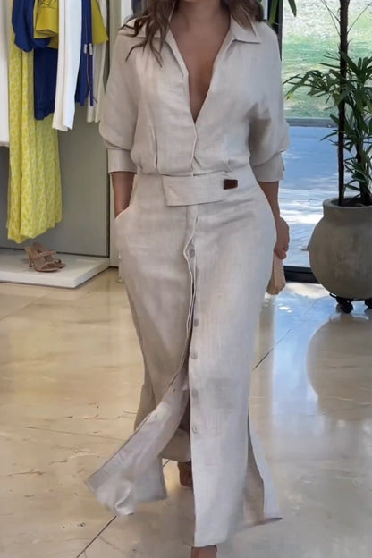 Aurelia Linen-Blend Maxi Shirt Dress