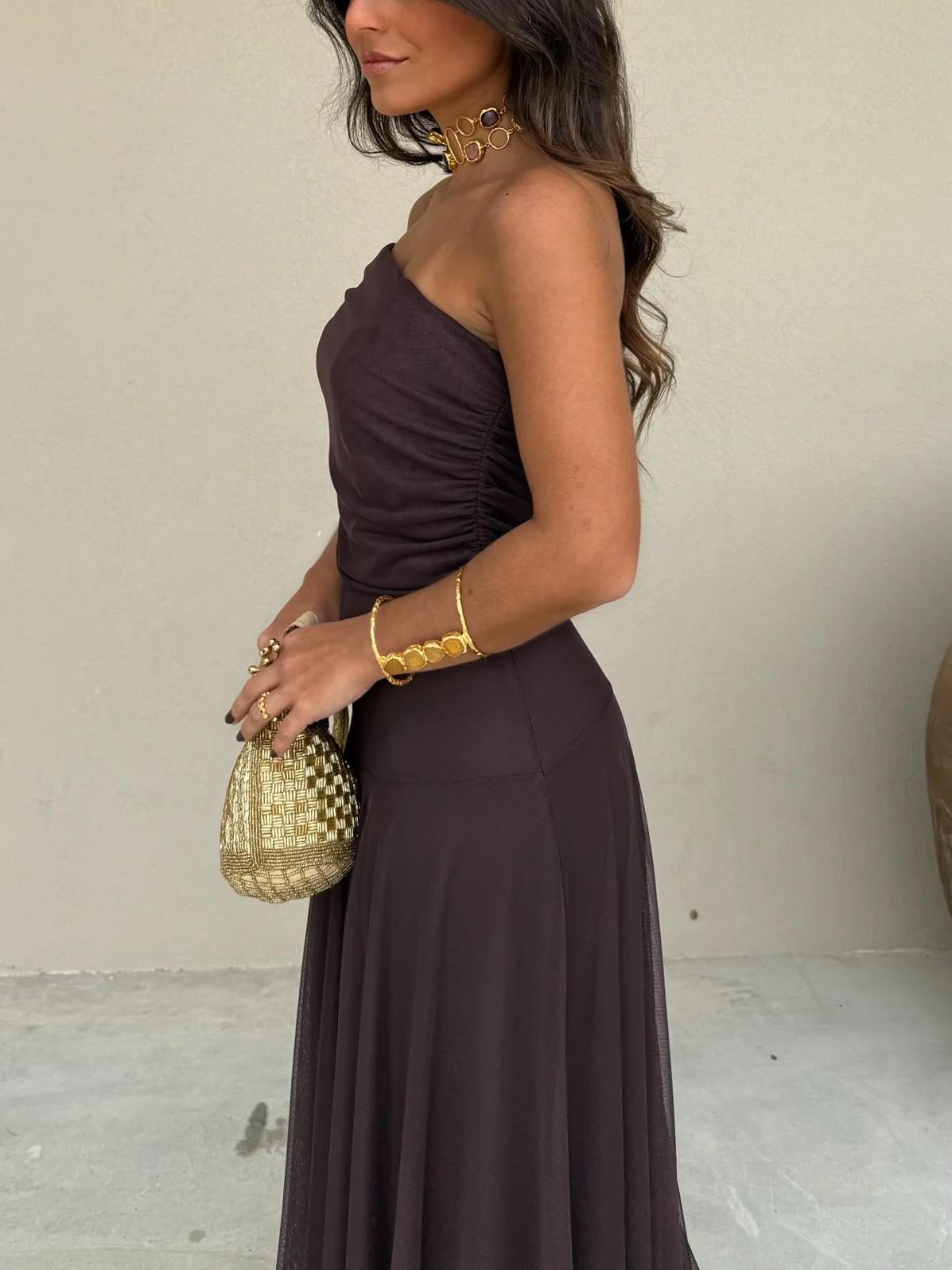 Ophelia Off-Shoulder Mesh Maxi Dress