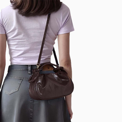 Glossy Cocoa Gathered Bag – FIORENE