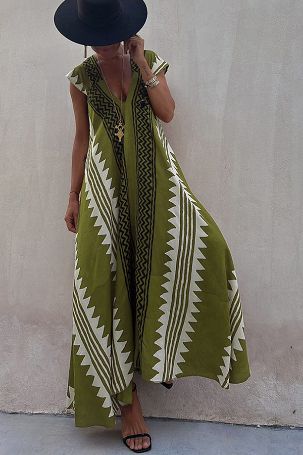 Sienna Ethnic Print A-Line Maxi Dress