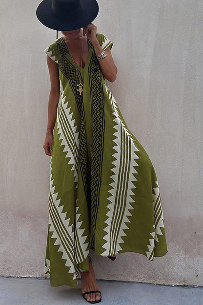 Sienna Ethnic Print A-Line Maxi Dress