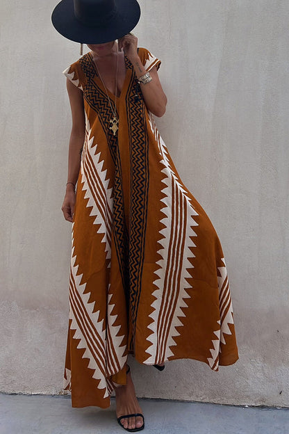 Sienna Ethnic Print A-Line Maxi Dress