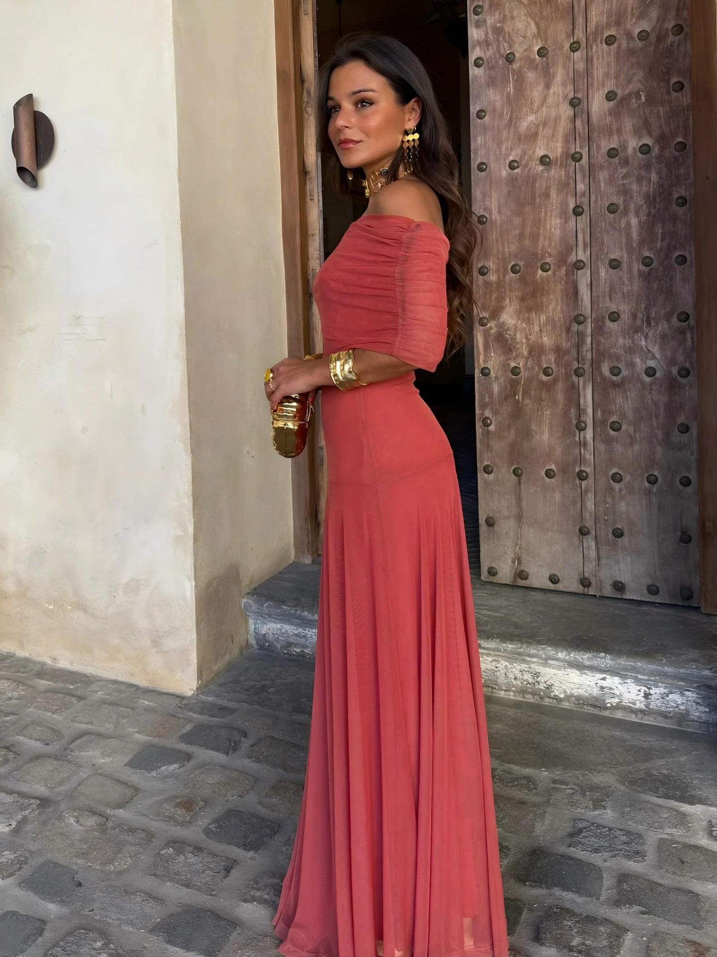 Ophelia Off-Shoulder Mesh Maxi Dress