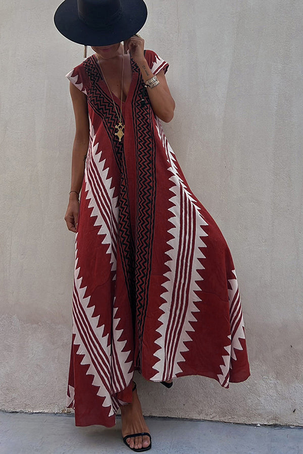 Sienna Ethnic Print A-Line Maxi Dress