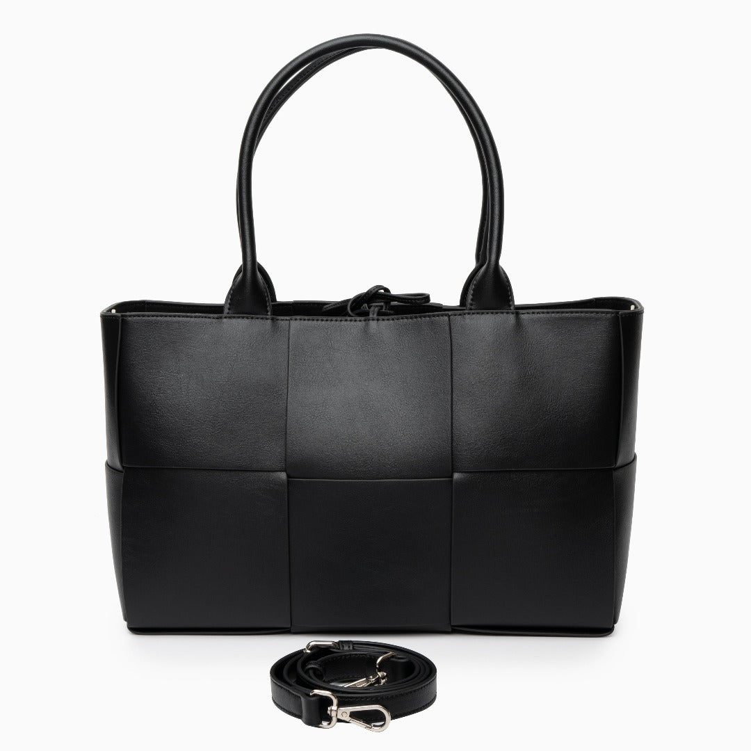 Mocha Grid Panel Tote Bag – FIORENE