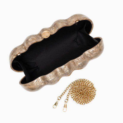 Golden Ripple Shell Clutch – FIORENE