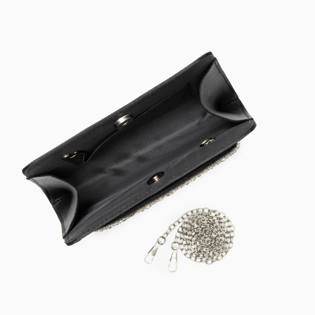 Crystal Noir Satin Clutch – FIORENE