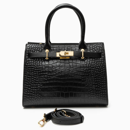 Noir Croco Lock Handbag – FIORENE
