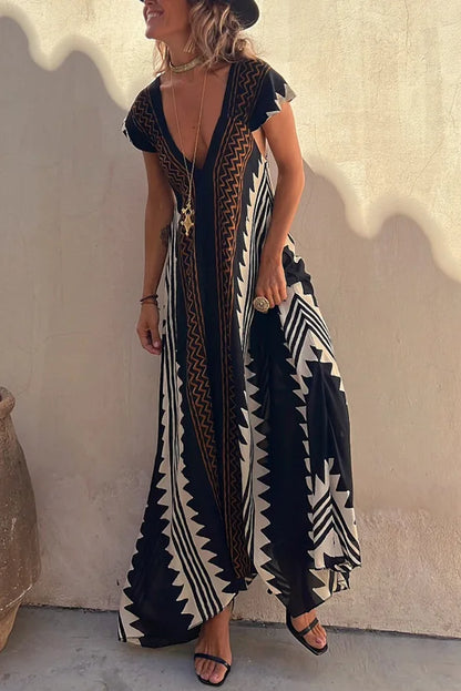 Sienna Ethnic Print A-Line Maxi Dress