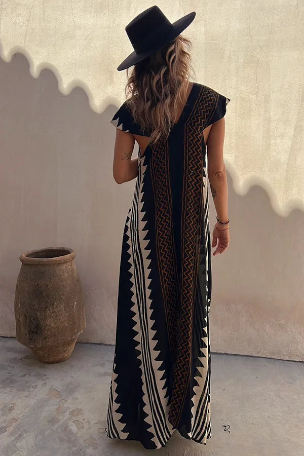 Sienna Ethnic Print A-Line Maxi Dress
