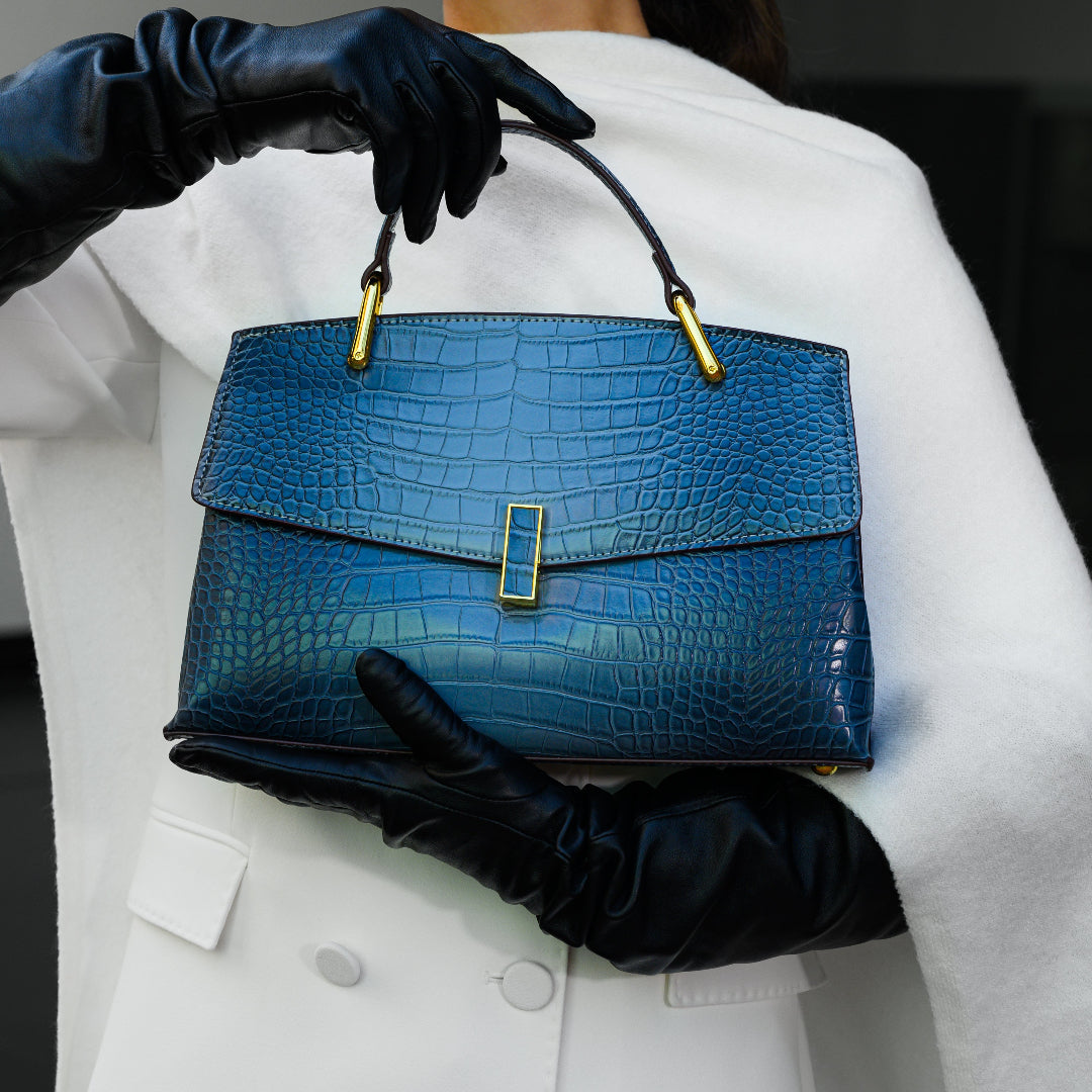 Azure Croco Handbag – FIORENE