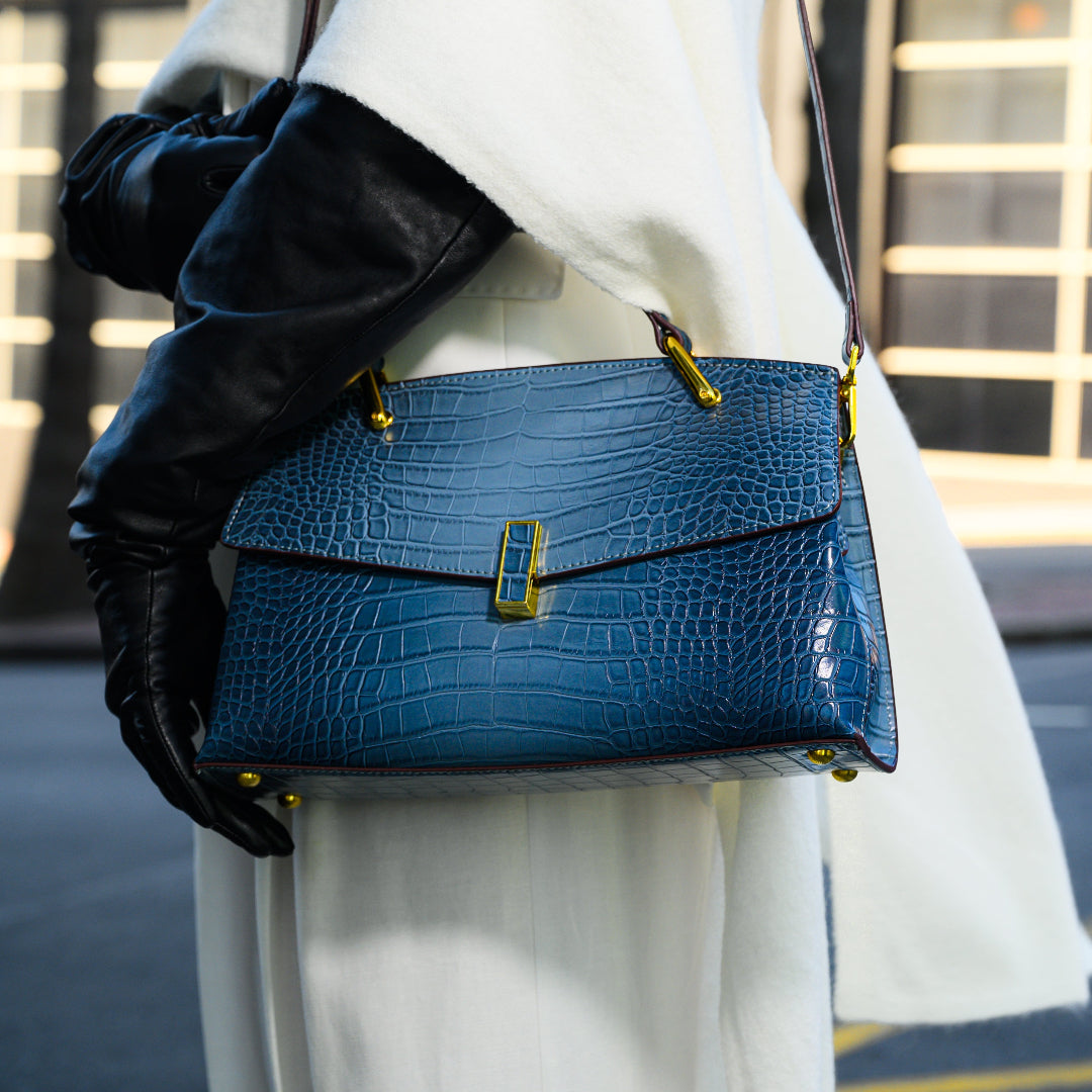 Azure Croco Handbag – FIORENE