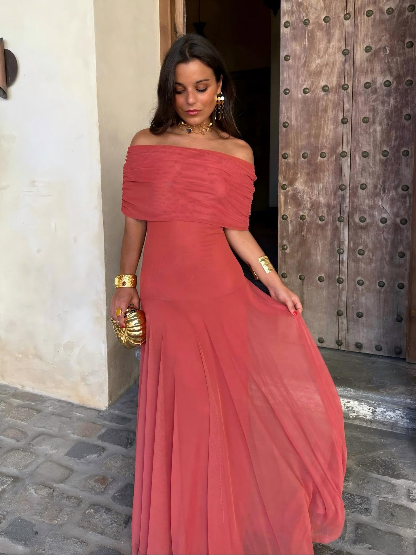 Ophelia Off-Shoulder Mesh Maxi Dress