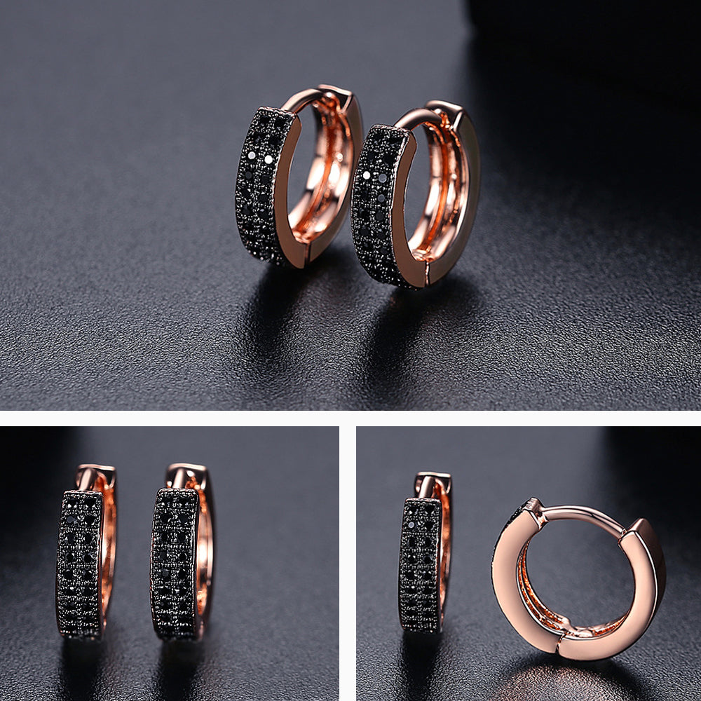 Selène Noir Pavé Huggie Earrings - FIORENE