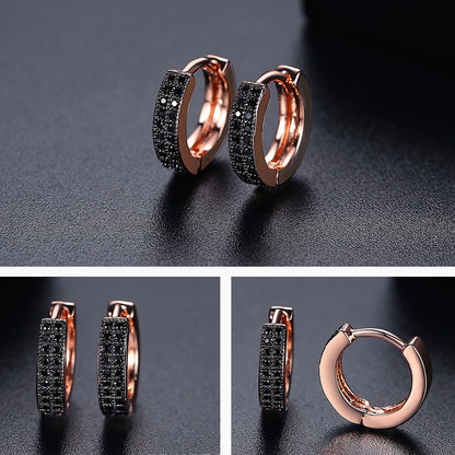 Selène Noir Pavé Huggie Earrings - FIORENE