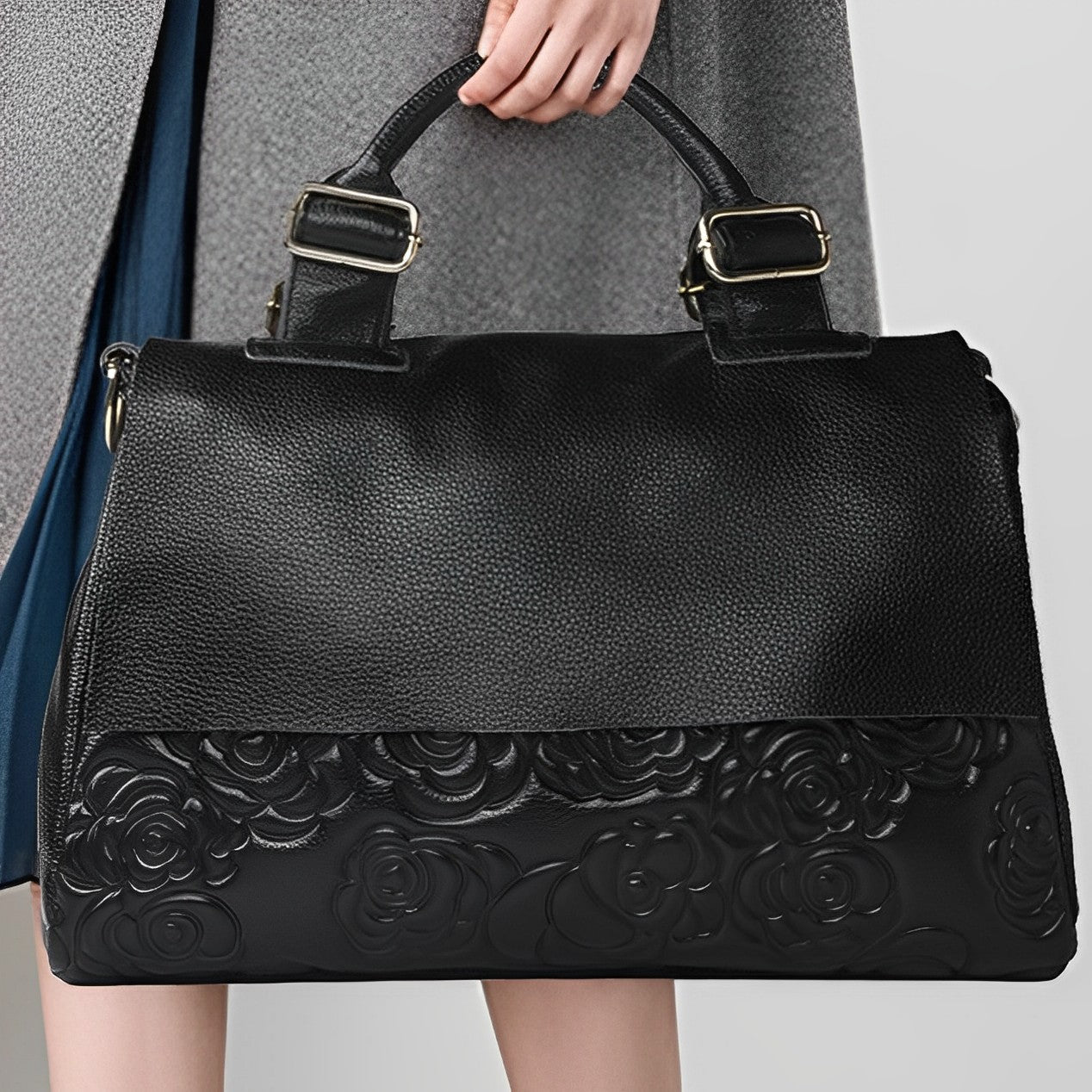 Midnight Embossed Blossom Handbag – FIORENE