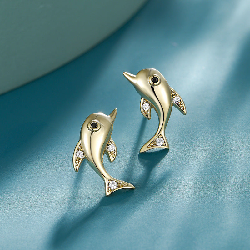 Golden Dolphin Sparkle Earrings - FIORENE