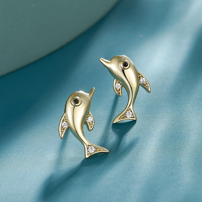 Golden Dolphin Sparkle Earrings - FIORENE