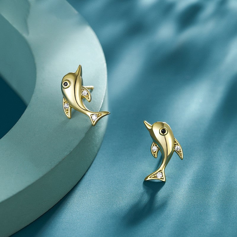 Golden Dolphin Sparkle Earrings - FIORENE