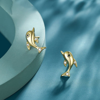 Golden Dolphin Sparkle Earrings - FIORENE