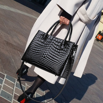 Ebony Croco Gloss Shoulder Bag – FIORENE