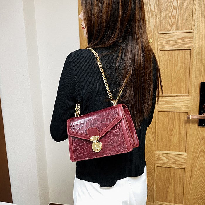 Crimson Luxe Croc-Effect Crossbody Bag - FIORENE