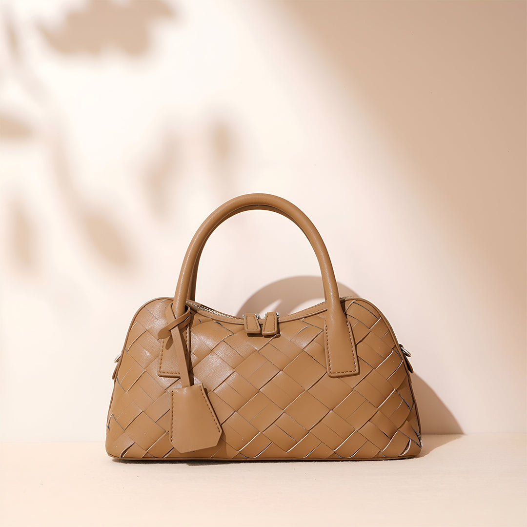 Caramel Weave Barrel Bag – FIORENE