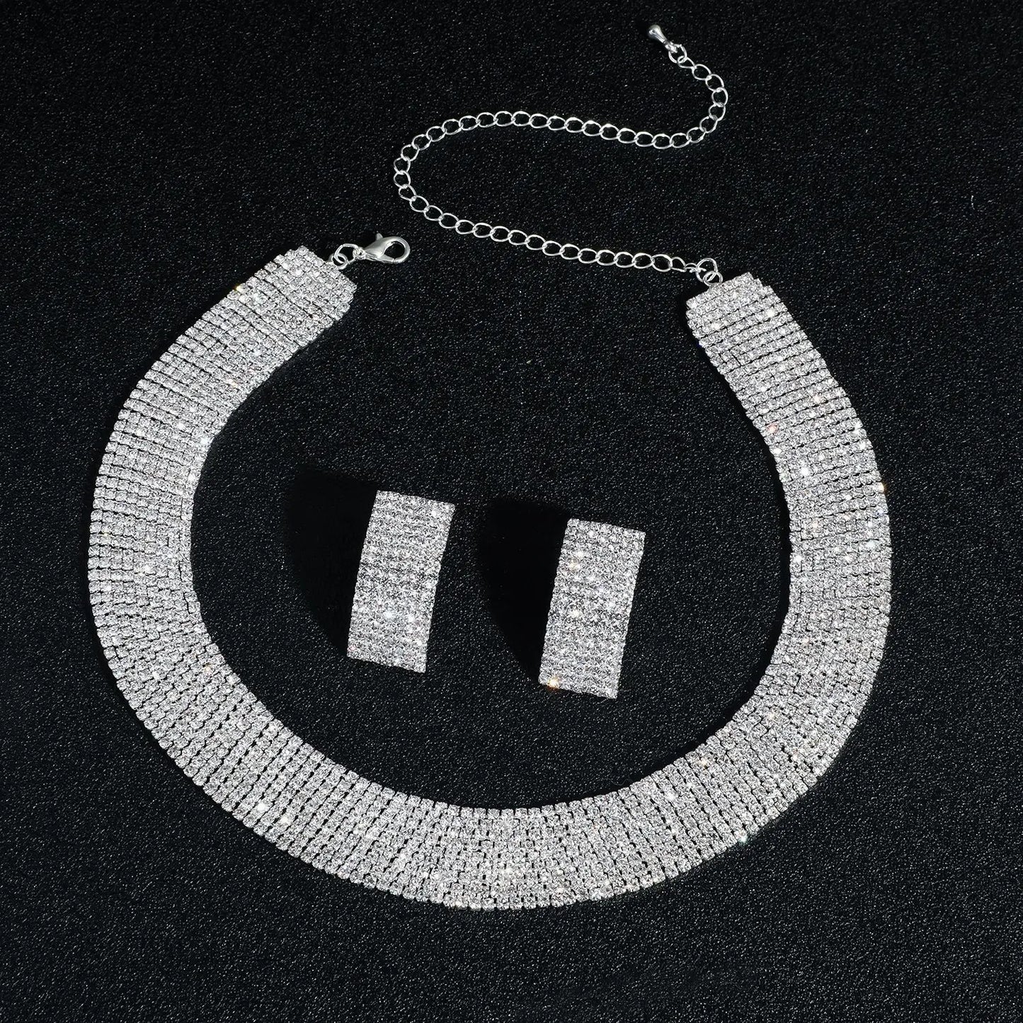 Dazzling Cascade Crystal Earrings Necklace Set – FIORENE