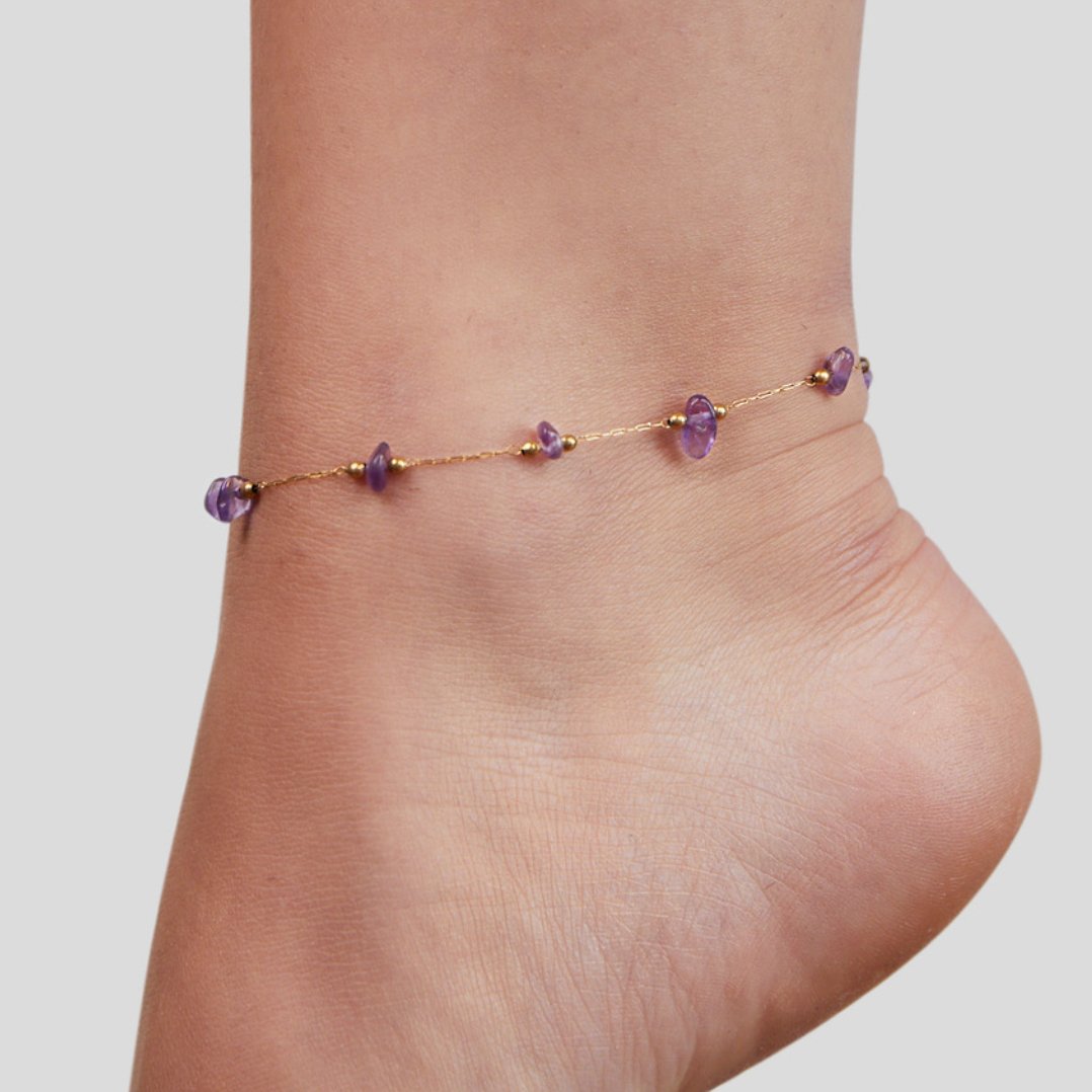 Gilded Amethyst Fragment Anklet – FIORENE