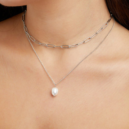 Paperclip Chain with Pearl Charm – FIORENE