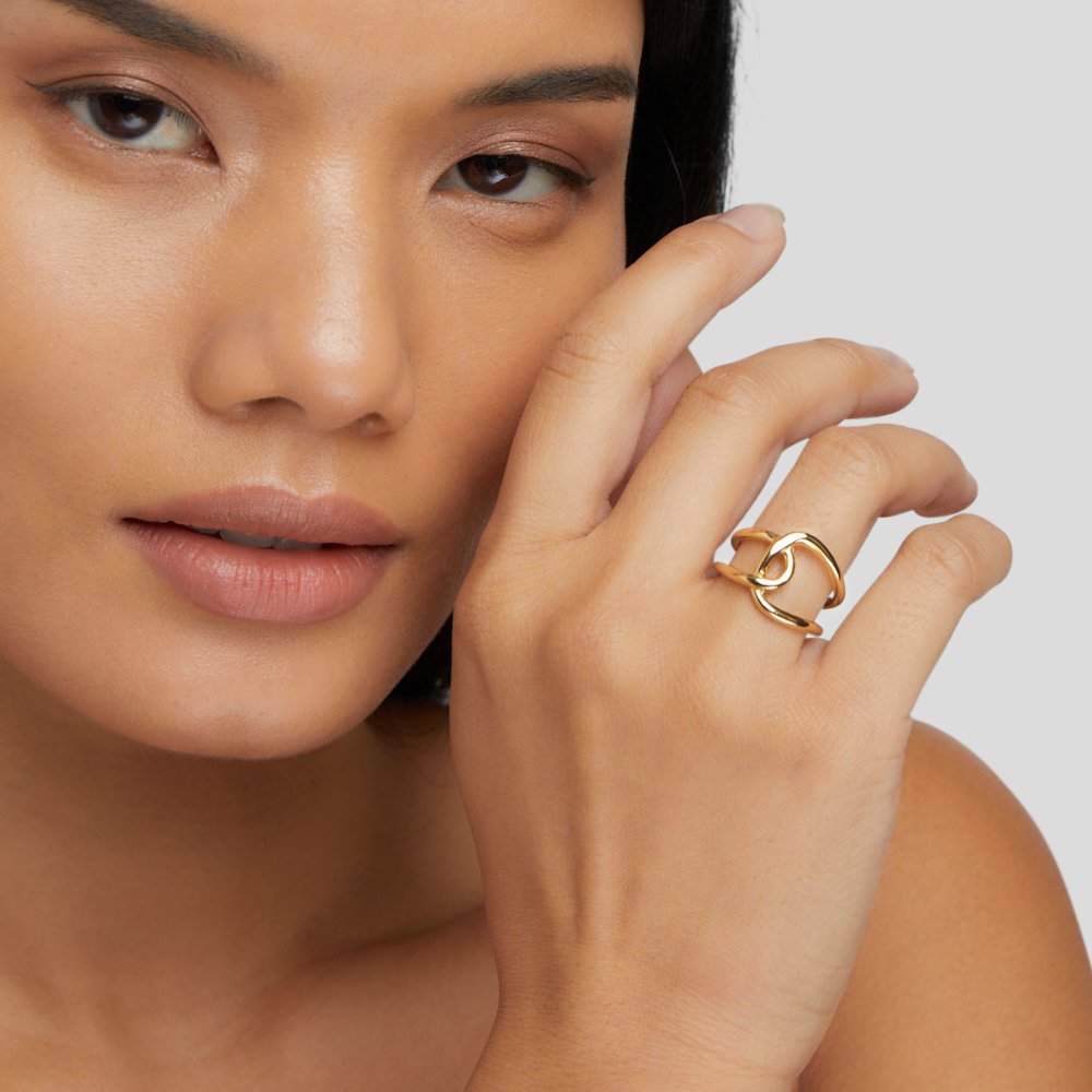 Sleek Golden Dual-Orbital Ring – FIORENE