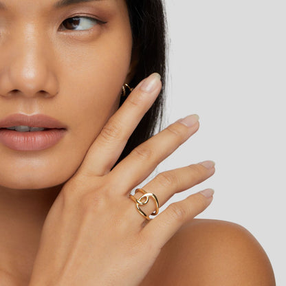 Sleek Golden Dual-Orbital Ring – FIORENE
