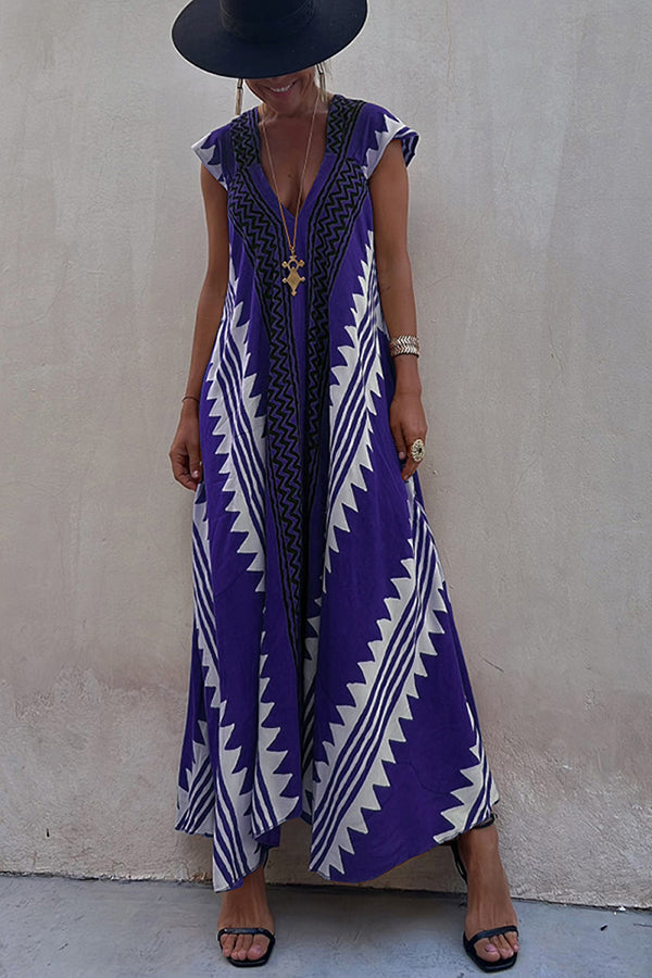 Sienna Ethnic Print A-Line Maxi Dress