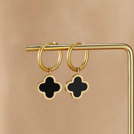 Onyx Clover Hoop Earrings – FIORENE