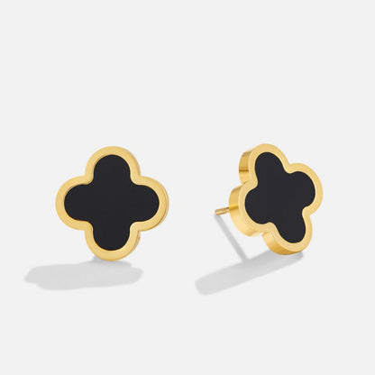 Gilded Onyx Clover Studs – FIORENE