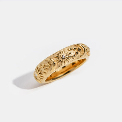 Sun & Moon Etched Ring – FIORENE
