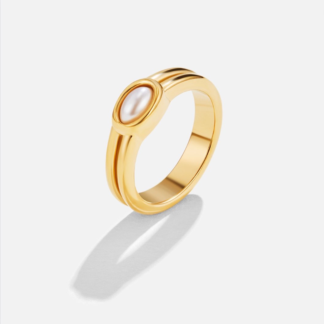 Gilded Double-Band Pearl Ring – FIORENE