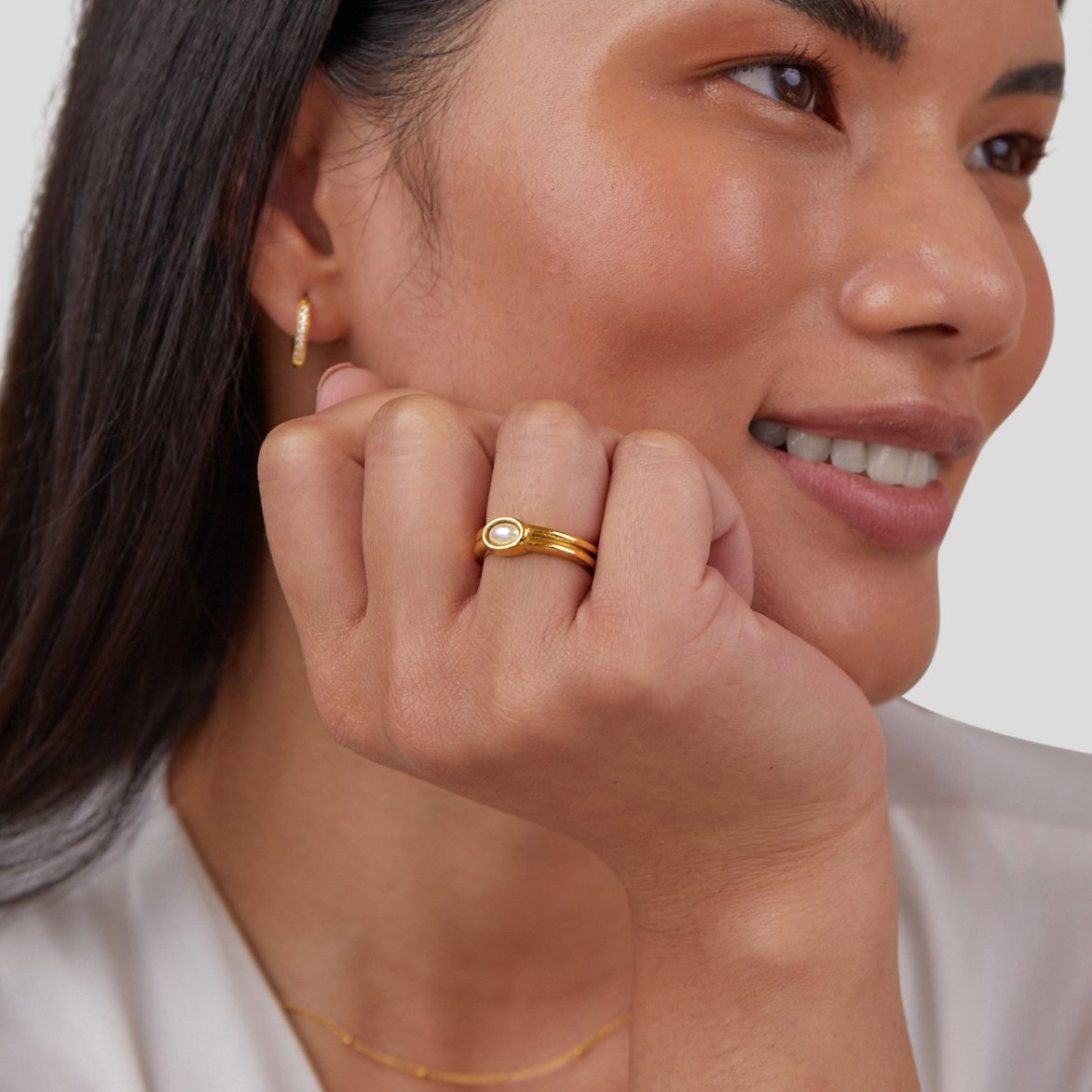Gilded Double-Band Pearl Ring – FIORENE