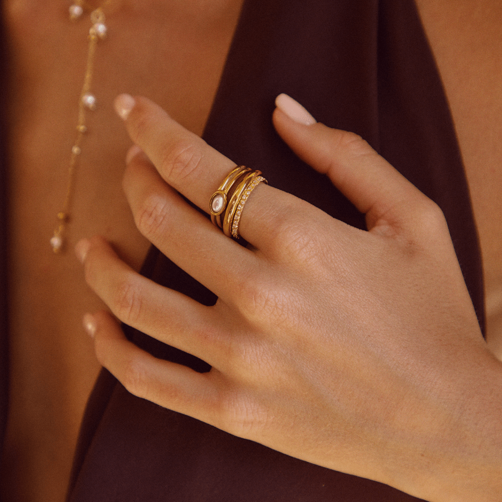 Gilded Double-Band Pearl Ring – FIORENE