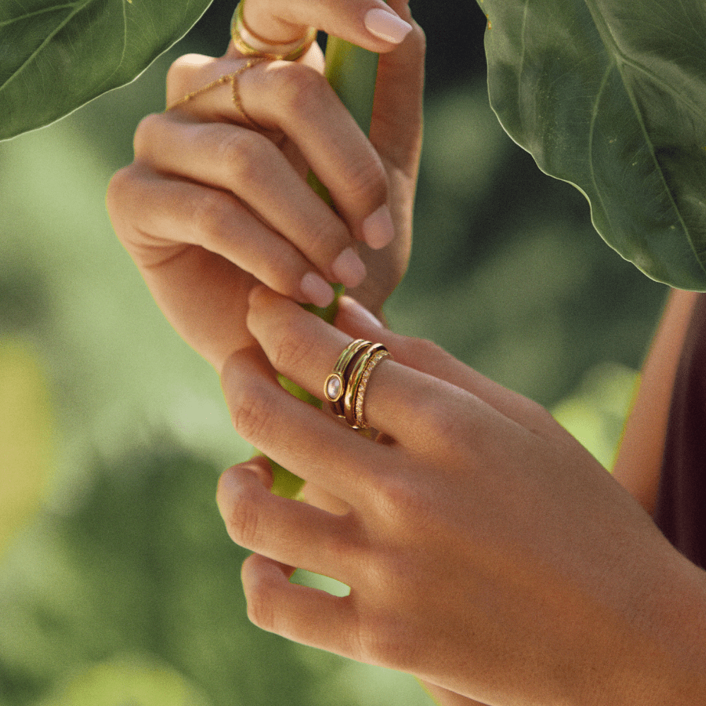 Gilded Double-Band Pearl Ring – FIORENE