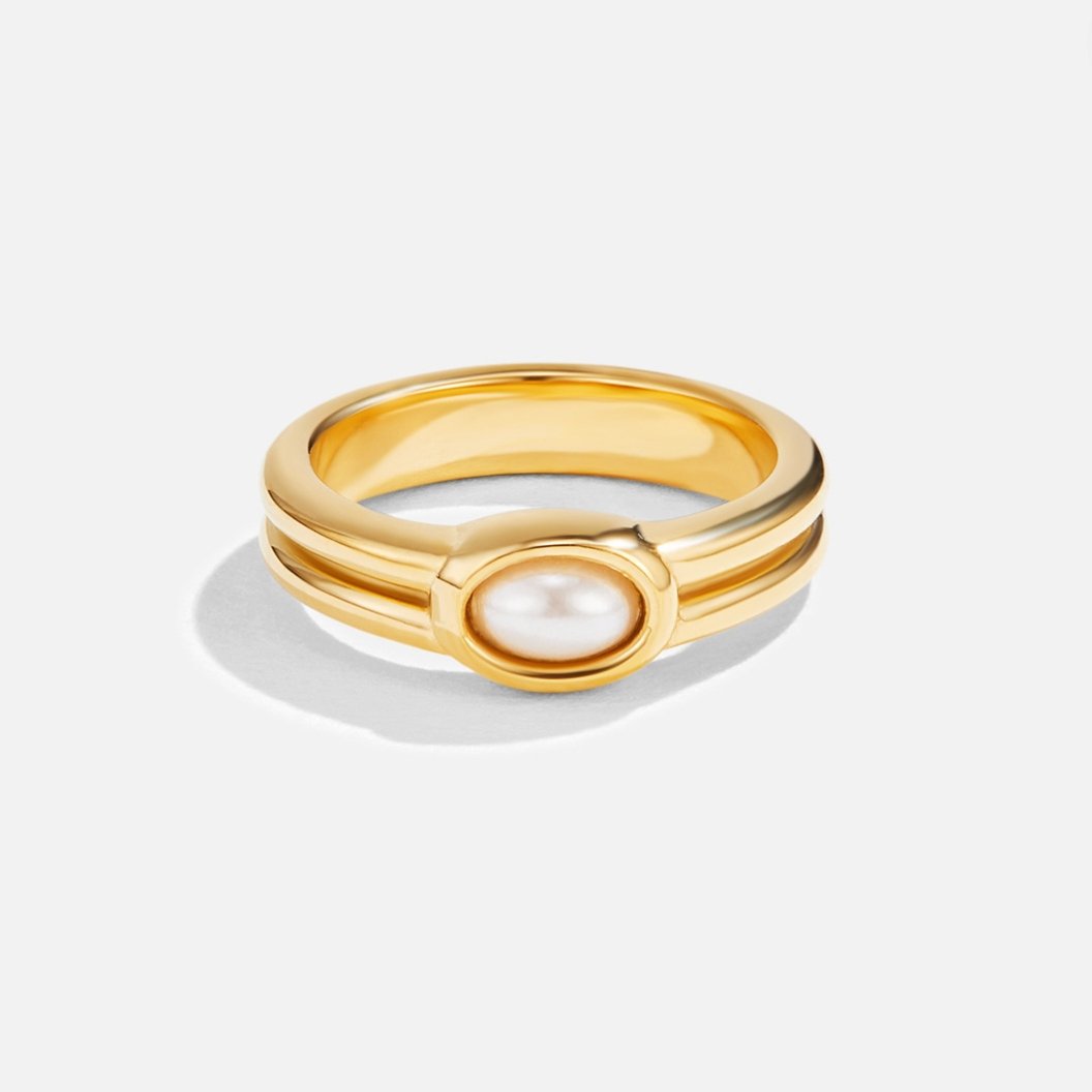 Gilded Double-Band Pearl Ring – FIORENE