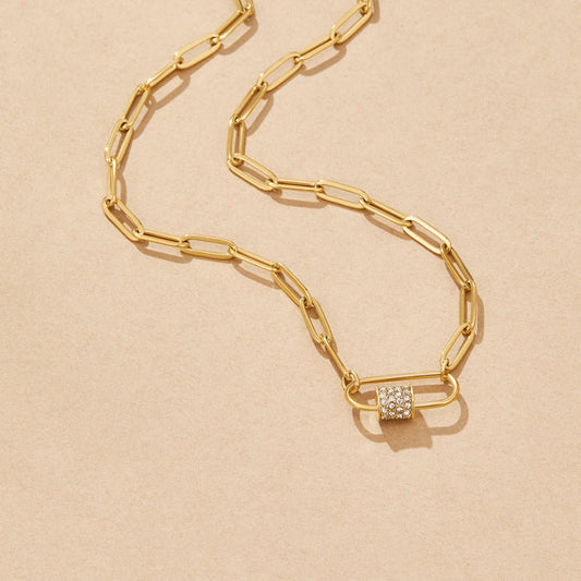 Gilded Carabiner Pave Necklace – FIORENE