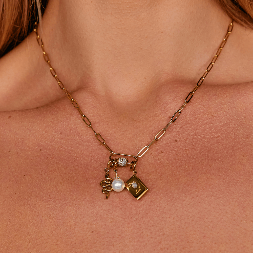 Gilded Carabiner Pave Necklace – FIORENE