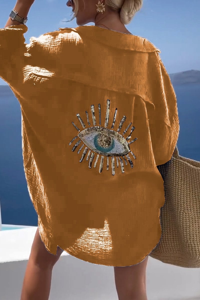 Santorini Evil Eye Sequin Cover-Up Shirt