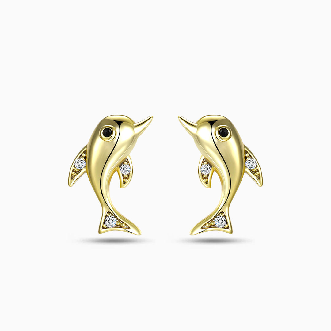 Golden Dolphin Sparkle Earrings - FIORENE